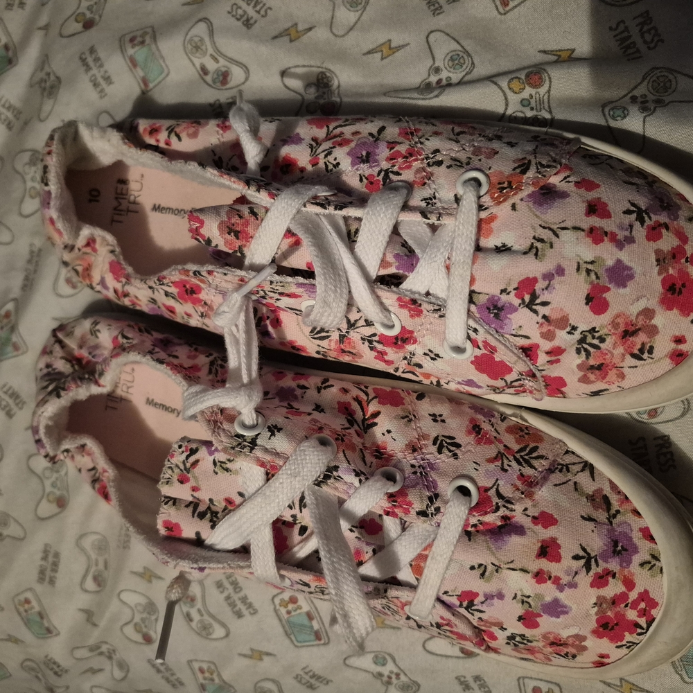 Pink and White Athletic Shoes with Floral Print